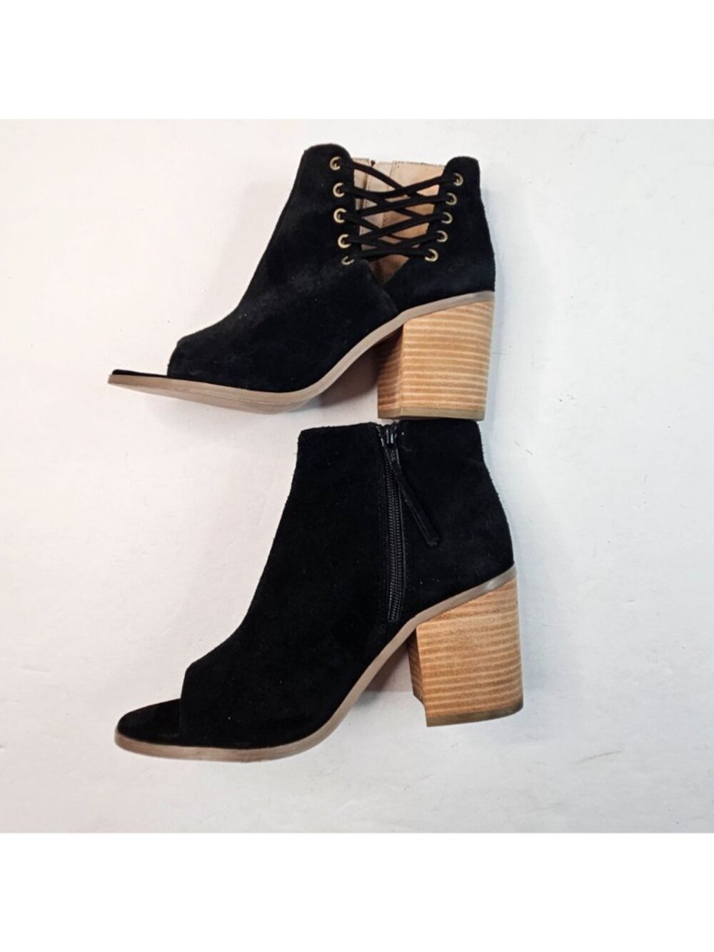 Sole Society Peep Toe Boots Suede Black Boho Western Block Heel Ankle Boots 7.5 - Picture 6 of 13